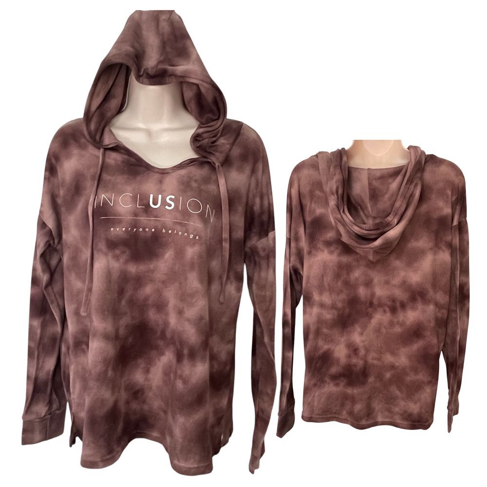 Danskin women's light weight long sleeve pullover hoodie marbled mauve Large